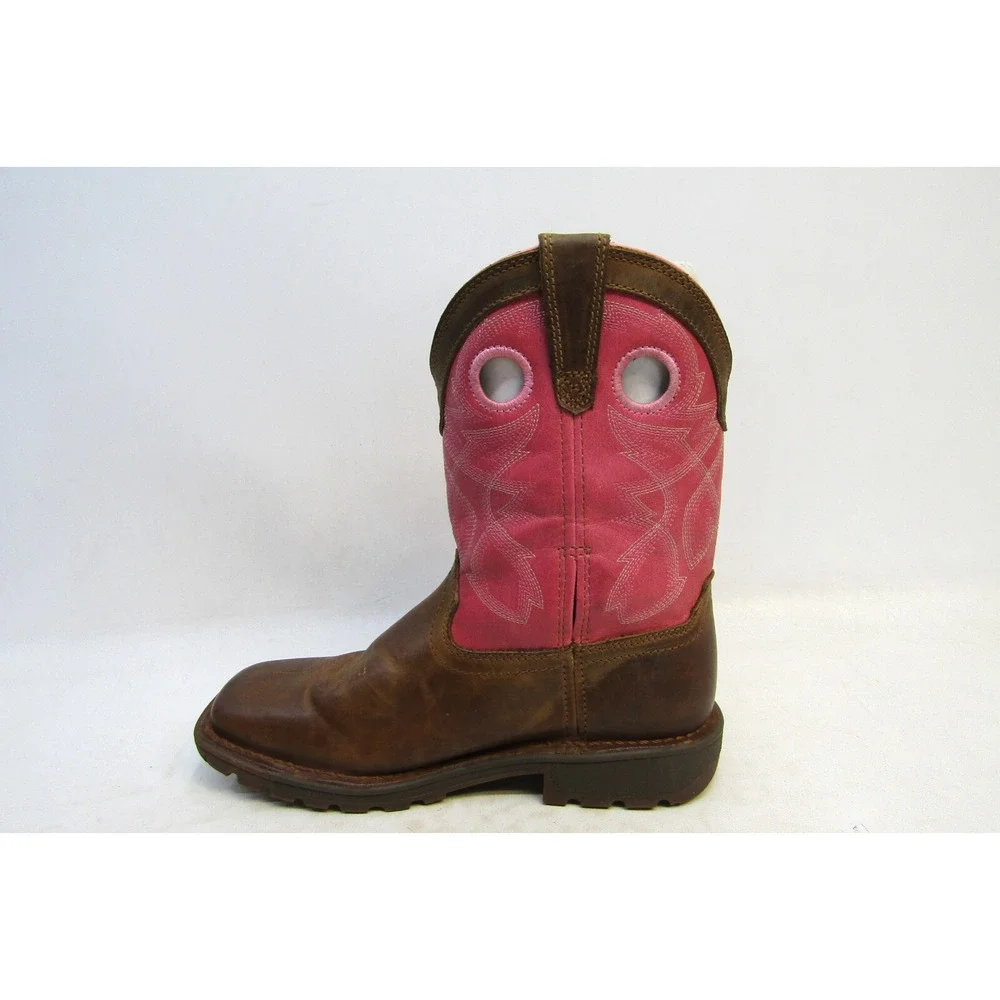 Rocky Kids Youth Size 4 M Pink Brown Leather Buckaroo Cowboy Boots